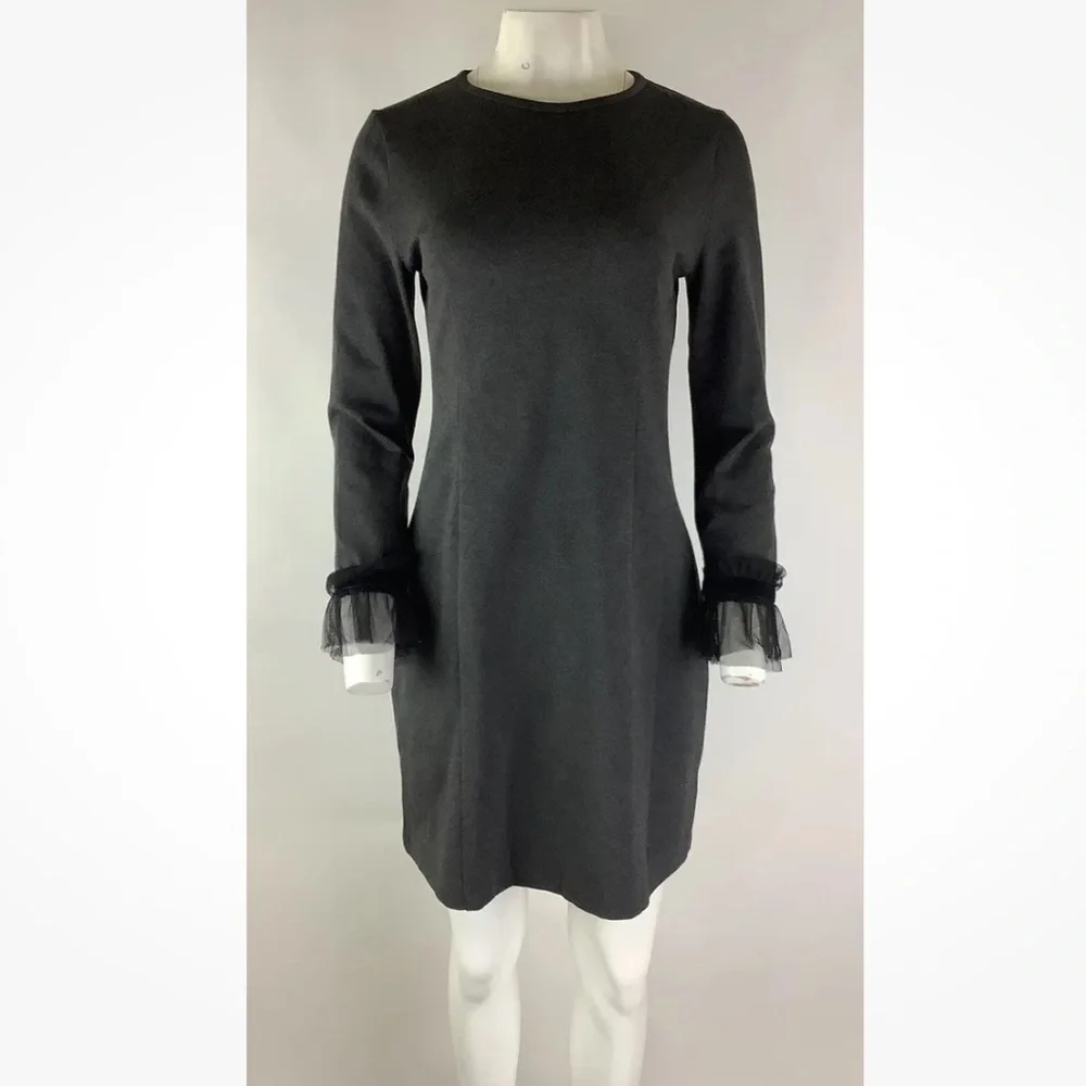 J Crew Sz S Sheath Dress With Tulle Trim Arms Gray Viscose Business Style